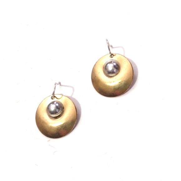 Margaret Baer Jewelry - MARGARET BAER SF HANDCRAFTED BRASS DISHED DISCS W/SILVER BEAD WIRE EARRINGS